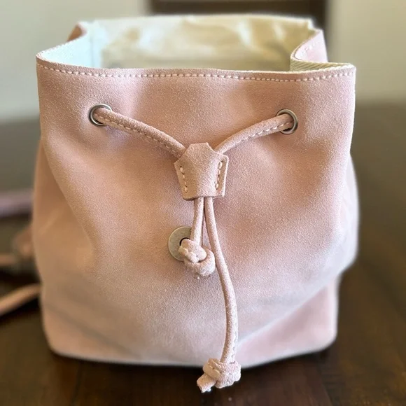 Like New Brandy Melville Pink Suede Mini Backpack, Drawstring/Snap Closure - Picture 4 of 14